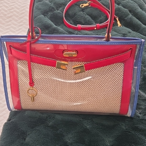 Tory Burch Lee Radziwill Bag w/ Raincoat Red and Blue Accents - Picture 4 of 16